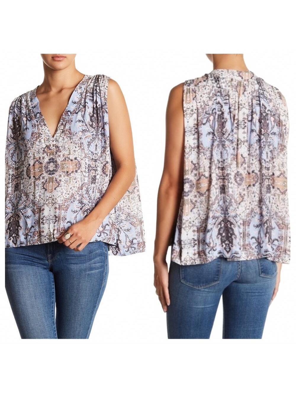 Free People Boho Paisley Print Sleeveless V-Neck Cami Tank Top Medium - Picture 2 of 9